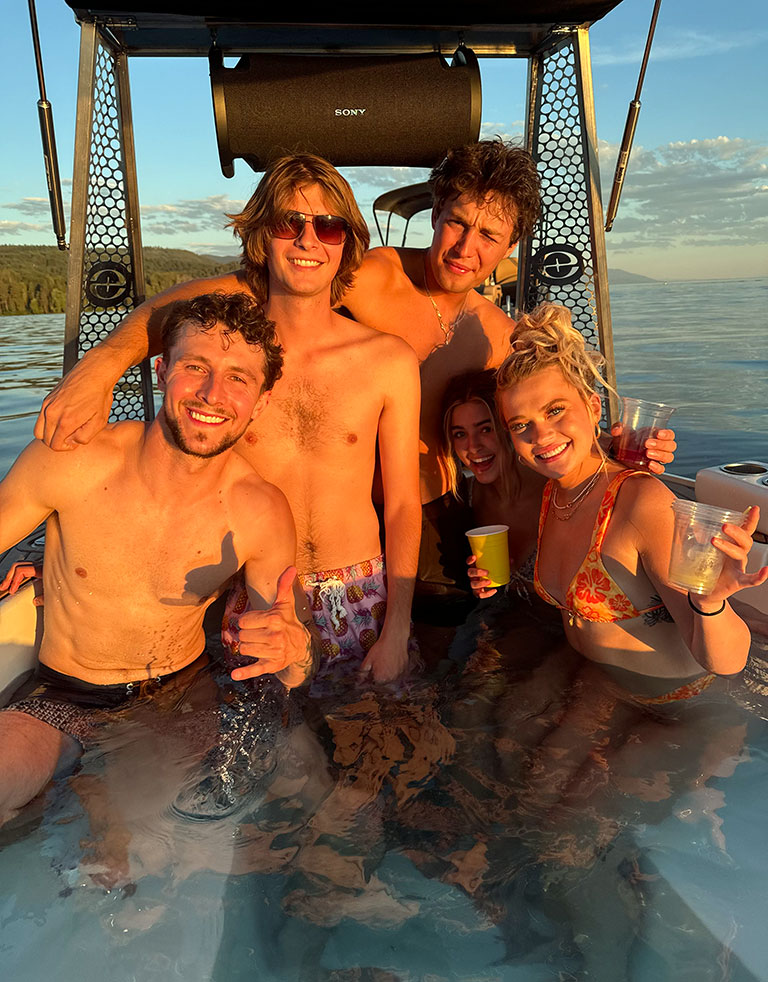 Friends celebrating on the Bay Area Hot Tub Boat